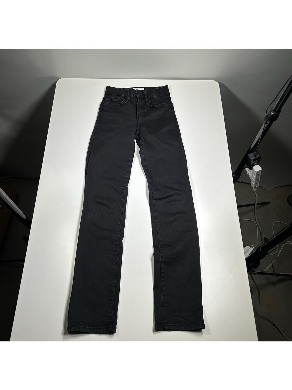 FRAME Le High Straight Long Jeans Women’s 23x30 Black High Rise Stretch Denim